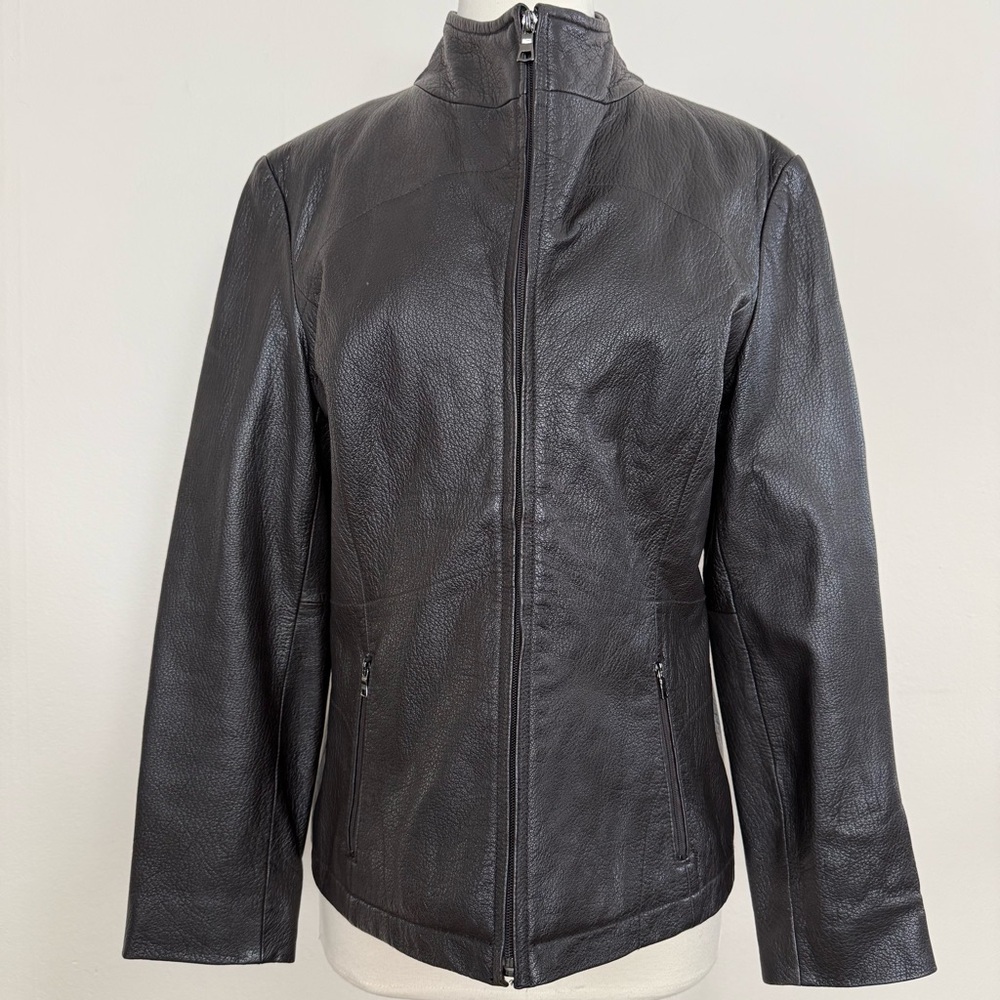 Kenneth Cole Reaction Black Leather Jacket – Women’s Medium – Classic Zip Front